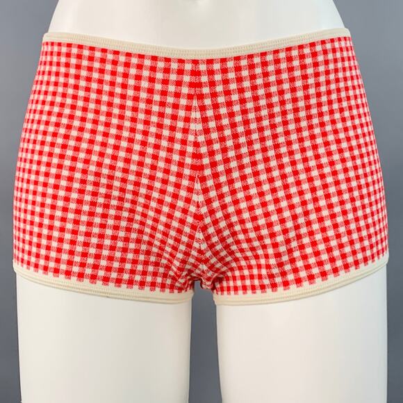 MIU MIU Size S Red Cream Viscose Gingham Elastic Waistband Shorts - Picture 1 of 3